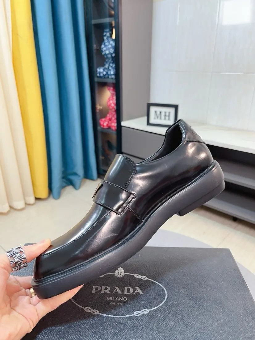 Men's shoes 💰540🌹🌹【PRADA Leather Shoes】Top purchasing agency Original imported Italian custom-made open-edge beaded cowhide leather surface, fully imported water-dyed breathable cowhide lining, original factory special molded sole super comfortable, size: 38-44